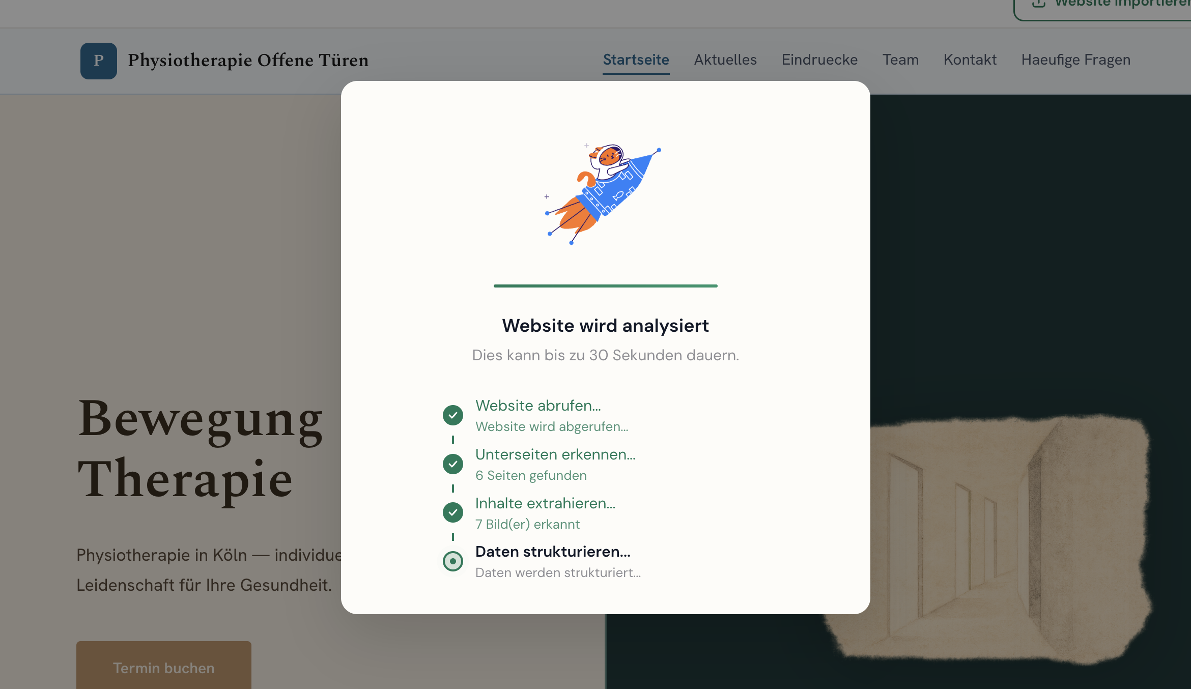 Website-Import — bestehende Praxis-Website automatisch analysieren und Inhalte extrahieren
